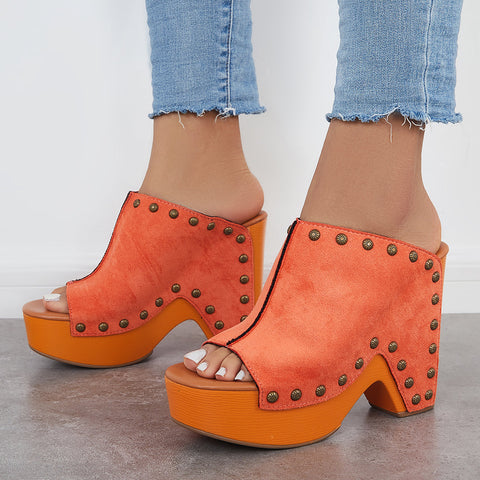 Retro Chunky Platform Heel Mules Slip on Sandals