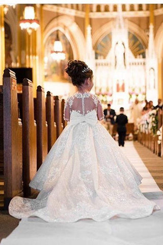 Langärmliges Spitzenkleid für Blumenmädchen