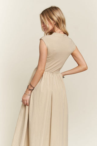 Tan V-Neck Cap Sleeve Resort Maxi Dress