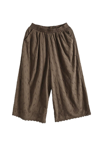 Summer Loose Retro Embroidery Trim Wide Leg Pants