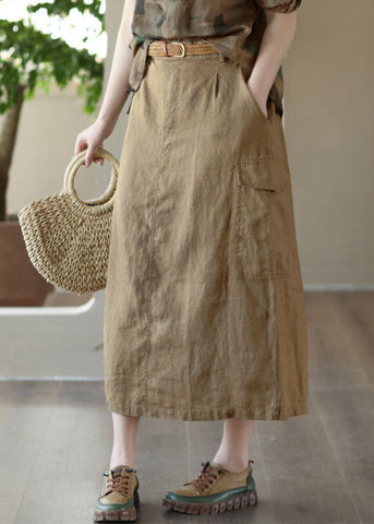 Elegant Khaki Pockets Patchwork Cotton A Line Skirts Summer