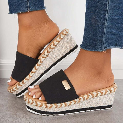 Open Toe Espadrille Platform Wedges Slip on Sandals