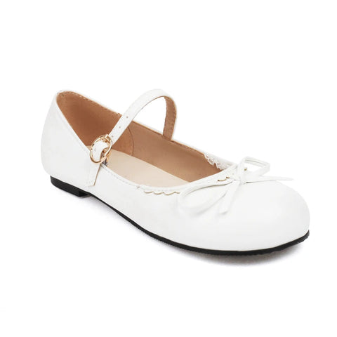 - Spring Autumn Pink White Mary Janes Flat Shoes Woman Round Toe Buckle Strap Lolita Girls Student Ballet Flats Plus Size 43 44 45