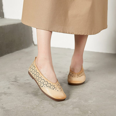 Summer Retro Hollow Leather Flat Casual Shoes