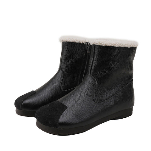 Women Vintage Zipper Splicing Leather Boots