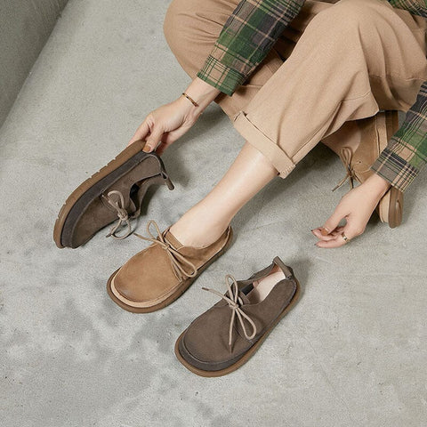 Women Spring Retro Soft Leather Casual Shoes