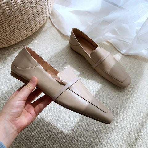 Kuh Leder Karree Frauen Wohnungen Casual Slipper Frauen Schuh Ohne Ferse 2024 Neue Frühling Herbst Maultiere Frau Einfache Weiße Schuhe