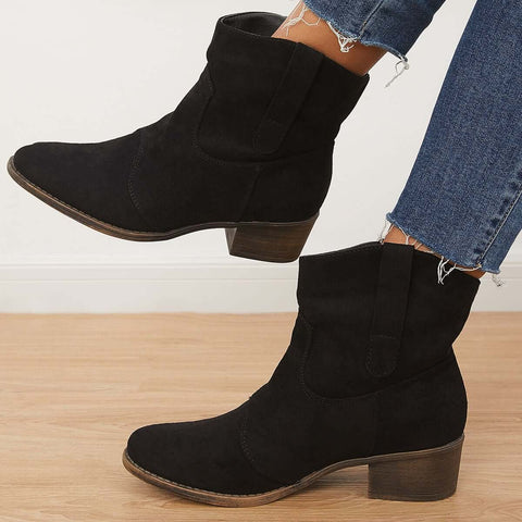 Westernstiefeletten aus Wildleder mit Blockabsatz und niedrigem Absatz