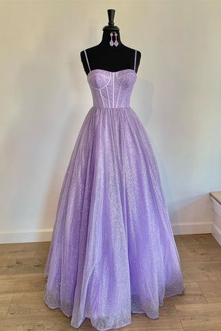 A-Linien-Kleid mit lavendelfarbenen Trägern und langem Ballkleid