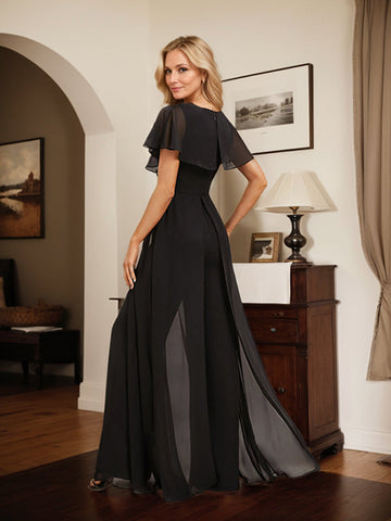 Jumpsuit/Hosenanzug V-Ausschnitt Bodenlanges Chiffon Abendkleid