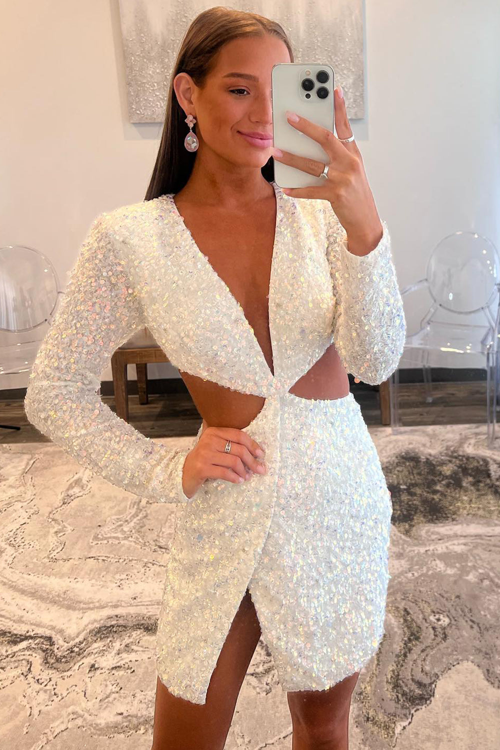 Golden Sheath Sequins Homecoming Dress