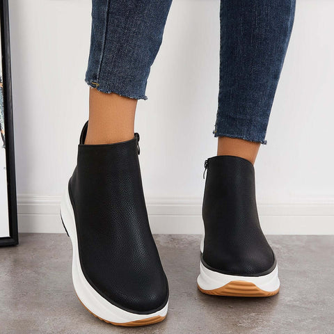 Non Slip Platform Wedge Sneakers Slip on Ankle Boots
