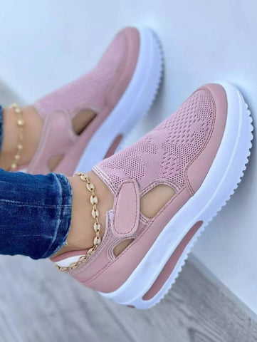 Casual Plain Hollow Mesh Velcro Portable Platform Shoes