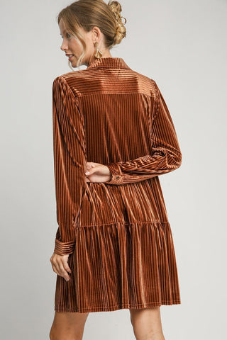 Texture Tiered Collared Long Sleeve Resort Dress