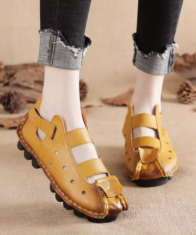 New Comfortable Yellow Flat Sandals Splicing Hollow Out