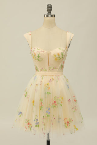 Stylish A Line Sweetheart Light Green Short Homecoming Dress with Embroidery