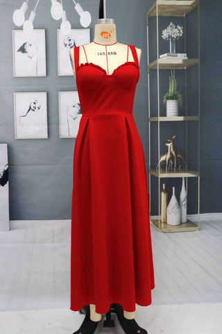 Charmantes ärmelloses rotes Homecoming-Kleid, knöchellanges Abend- und Partykleid