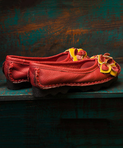 Mulberr Rindsleder Splicing Flower Flache Schuhe für Damen