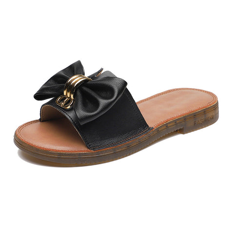 Women 2022 Retro Fashion Leather Bowknot Slippers