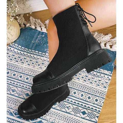 Chunky Heel Knit Sock Ankle Boots Platform Sole Booties
