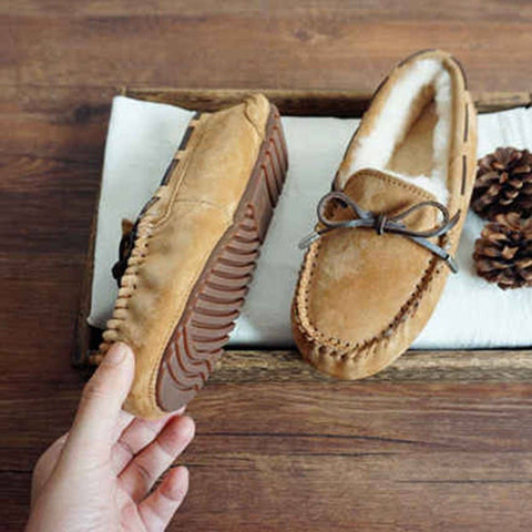 Cozy Slip On Bow-Knot Thick Wool Pea Lazy Winter Shoes