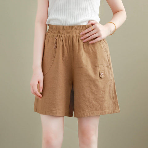 Women Summer Cotton Linen Casual Loose Shorts