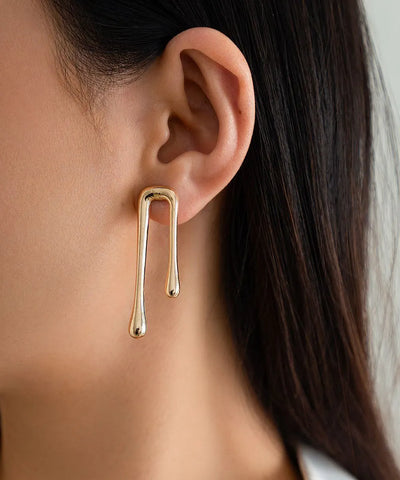 Unique Gold Metal Overgild Water Droplet Hoop Earrings