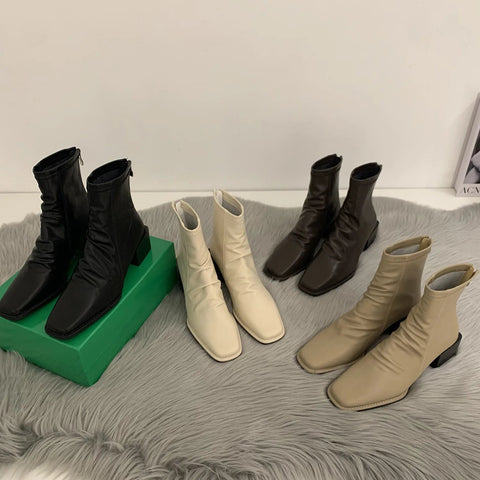 - High heel boots Women's shoes Martinin boots 2024new winter boots square ankle boots mid-leg Chelsea ankle boots