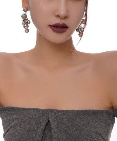 Japanese And Korean Fashion Bead Tassel Stud Earrings
