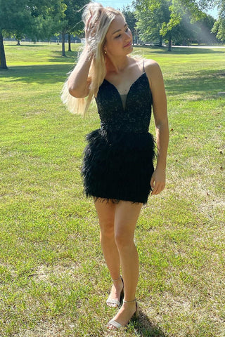 Sequins Tight Homecoming Dress with Feathers