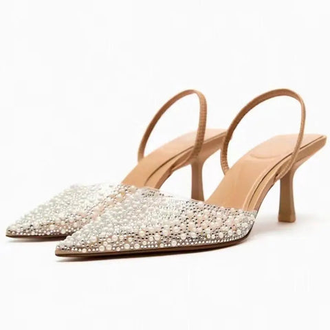Fashion Thin Heels Sandals Women's Brown Cross 2024 Pointed Toe Shallow Office Low-heel Pumps Slingbacks Temperament Mule Shoes