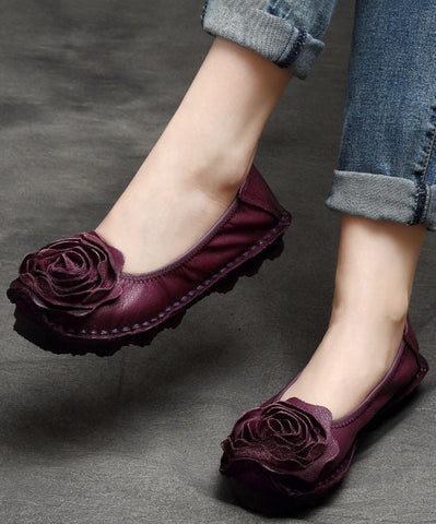 Handgemachte Blumen Splicing Flats Rotes Rindsleder Penny Loafers