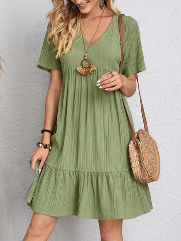 Full Size V-Neck Short Sleeve Beach Dress