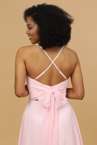 Spaghettiträger Chiffon Rosa Brautjungfernkleid