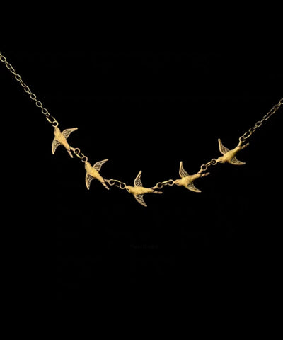 Fine Gold Copper Overgild Little Swallow Pendant Necklace