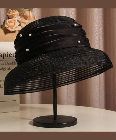Französischer eleganter schwarzer Tüll-Nail-Bead-Eimerhut für den Sommer