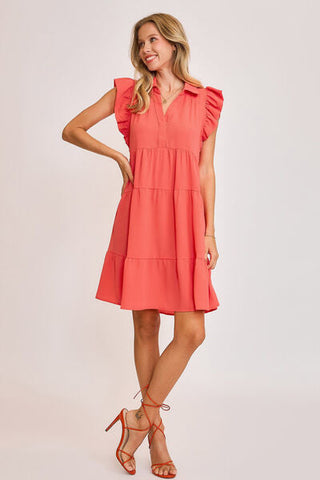 Full Size  Strawberry Ruffle Cap Sleeve Tiered Dress