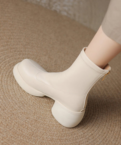 New Simple Black Zippered Splicing Chunky Boots