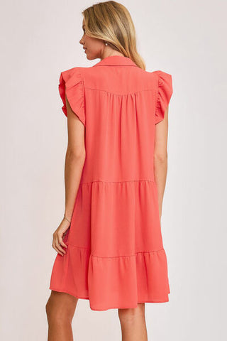 Full Size  Strawberry Ruffle Cap Sleeve Tiered Dress