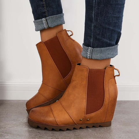 Non-Slip Hidden Wedge Chelsea Boots Pull on Ankle Booties