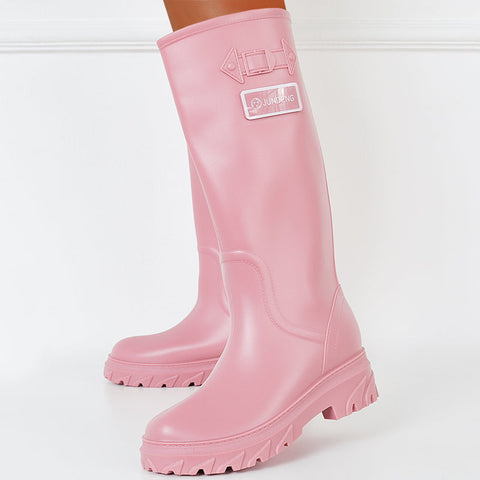 Wide Knee High Chunky Sole Rain Boots Waterproof Non-Slip Outdoor Shoes