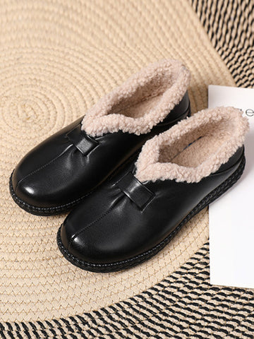 Women Winter Vintage Fleeced Leather Flat Shoes