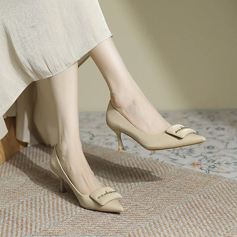 French high heels women's pointed thin heels fashionable shallow cut single shoes commuting work shoes