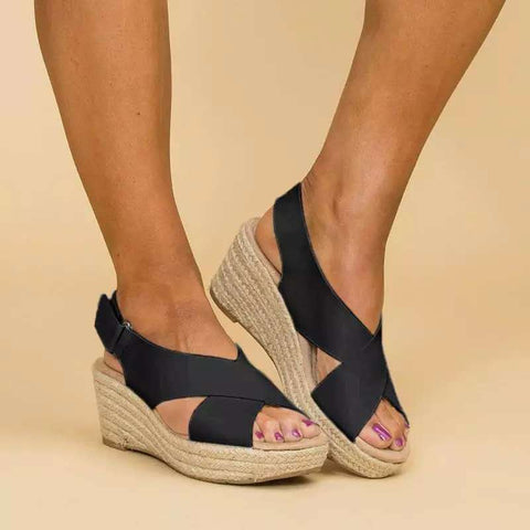 Criss Cross Espadrilles Platform Wedges Ankle Strap Sandals