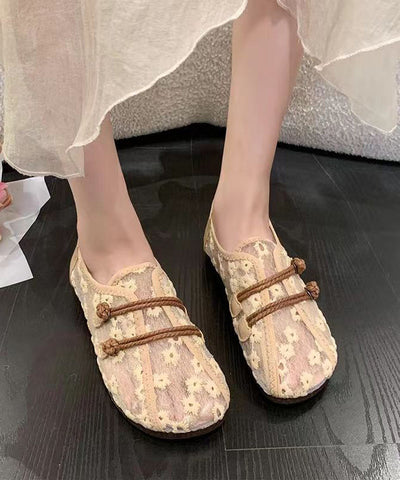 Atmungsaktive Mesh Khaki Flache Schuhe Stickerei Spleißen