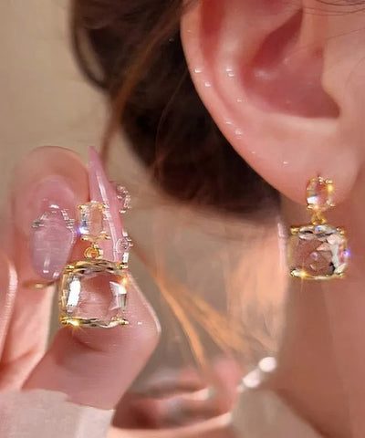 Stylish Transparent Copper Alloy Square Crystal Drop Earrings