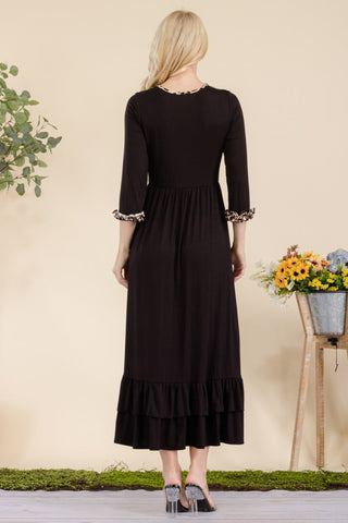 Midikleid in voller Größe mit Leopardenmuster und Rüschendetail
