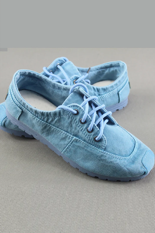 Simple Pink Cotton Fabric Flat Shoes For Women Cross Strap Flat Shoes