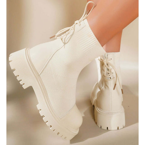 Chunky Heel Knit Sock Ankle Boots Platform Sole Booties