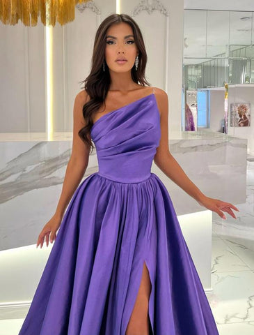 Lila A-Linien Abendkleid ärmellos mit Schlitz